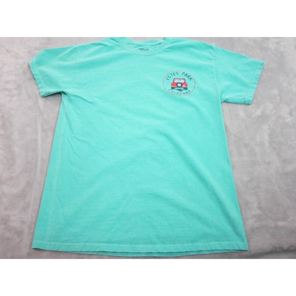 Blue 84 Shirt Mens Medium Green Estes Park Colorado Road Trip Graphic Tee Jeep
